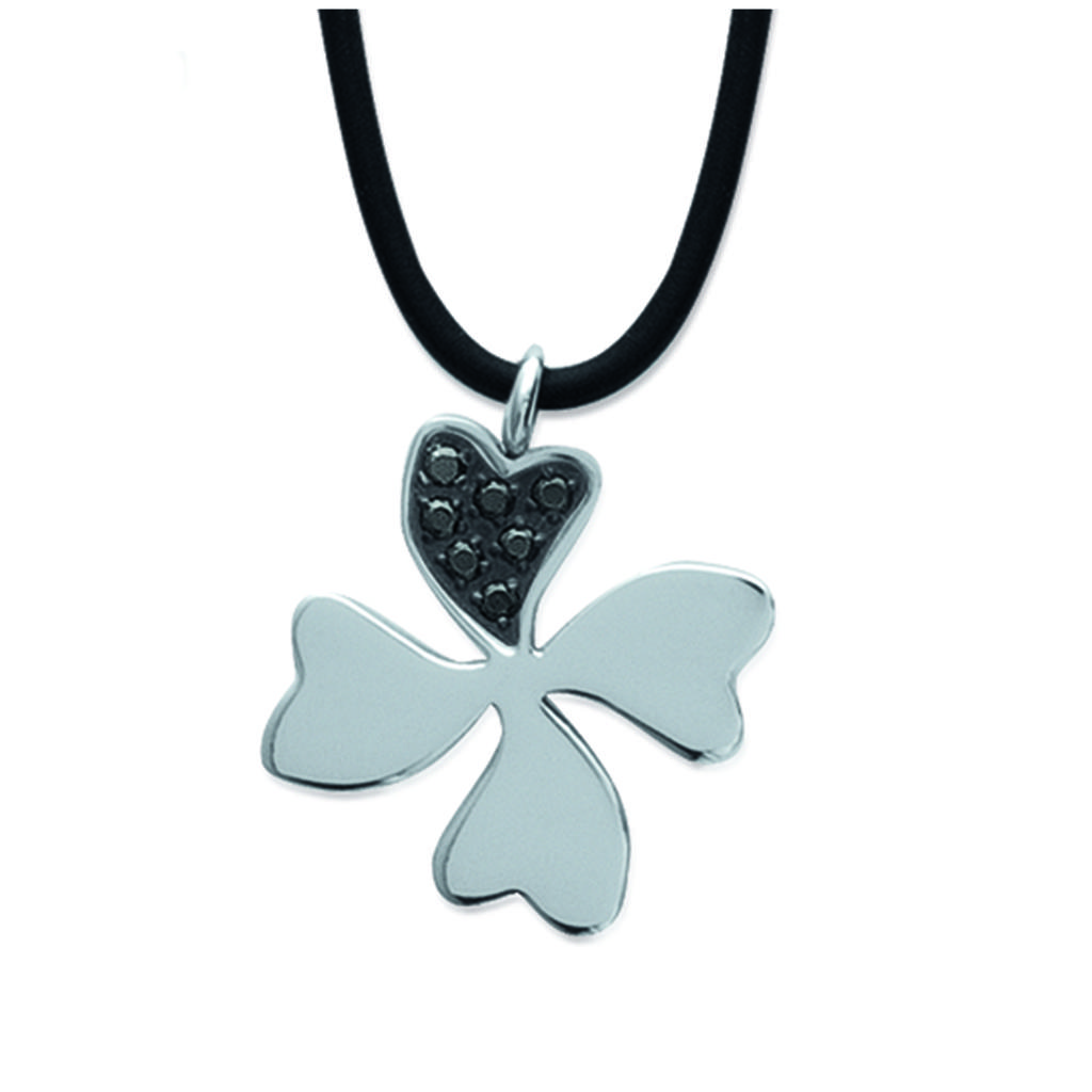 Les Trésors De Lily [K3697] - Collier acier 'Trèfle' noir argenté - 18x18 mm