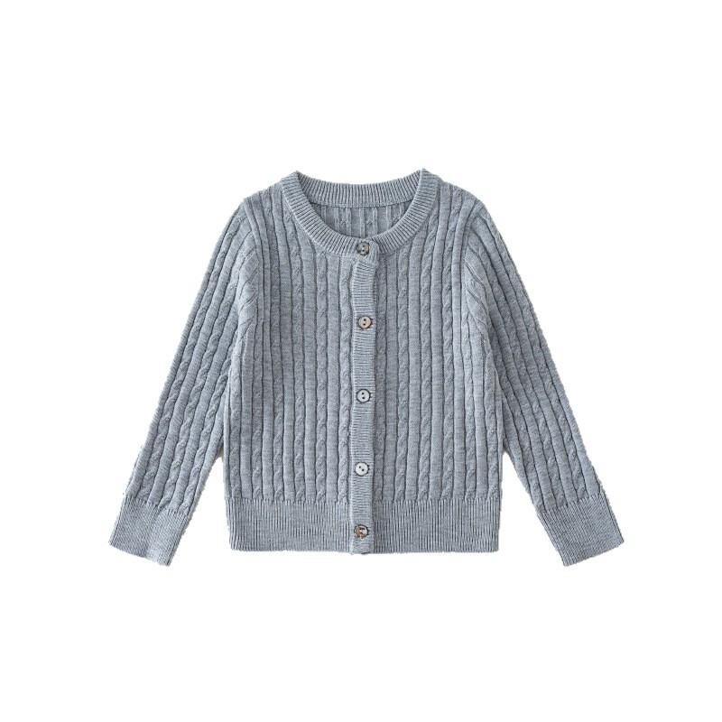 Kids Solid Color Crew Neck Long Sleeve Cardigan Sweater Boys Girls Toddler Casual Outerwear