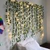USB Maple Leaf Curtain Lights Artificial Garland Ivy Green Leaves Hanging Plants for Room Garden Party Wedding Wall Decoration
