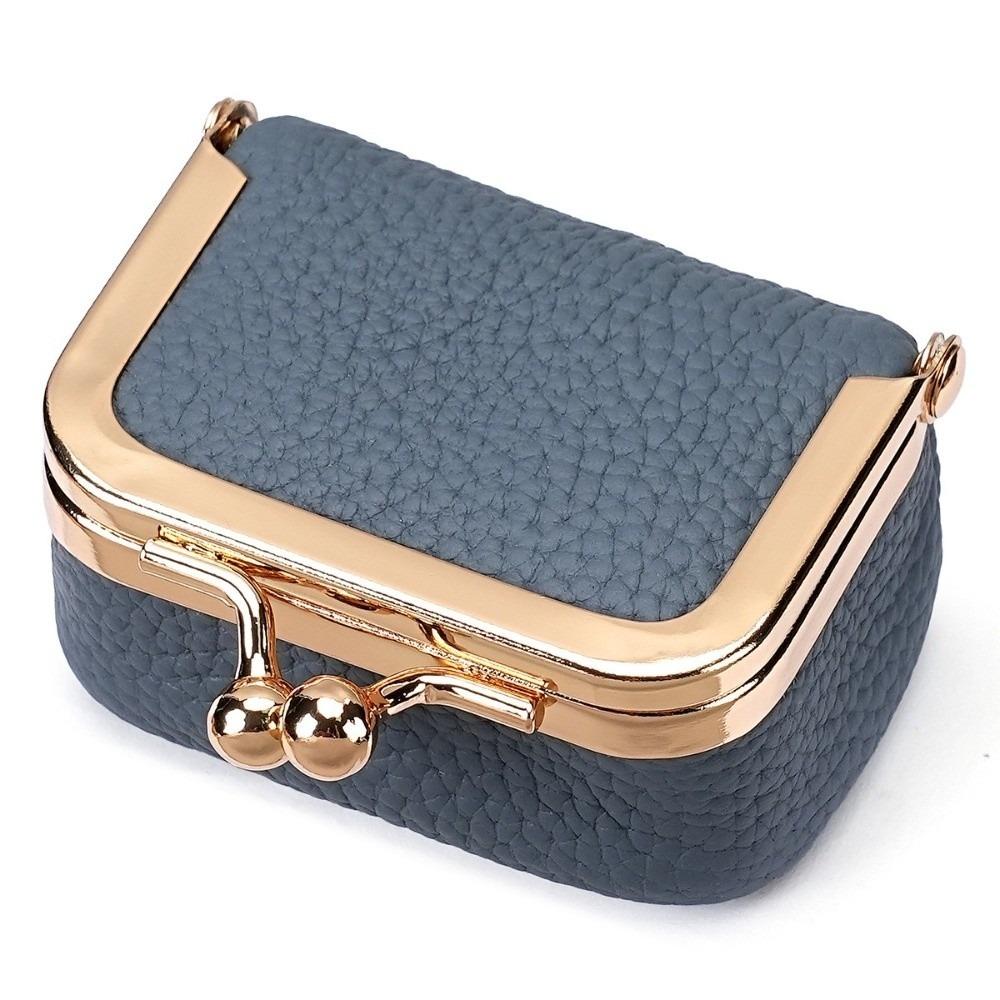 Solid Color Kiss Lock Coin Purse Genuine Leather Small Item Bag Leather Jewelry Bag  Earrings