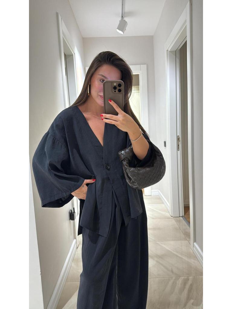 2025 Women's Casual V-neck Top & High-waisted Pants Set