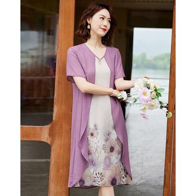 Paster Women's Faux Two-Piece Printed Chiffon Midi Dress