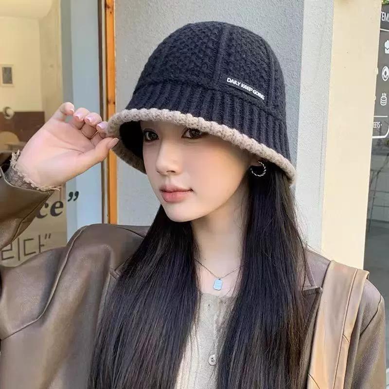 

Осенне-зимняя женская теплая шляпа-ведро рыбака, выглядит маленькой и закрывает лицо, ретро универсальная шляпа-панама, подходящая для путешествий на открытом воздухе 56cm-60cm чёрный