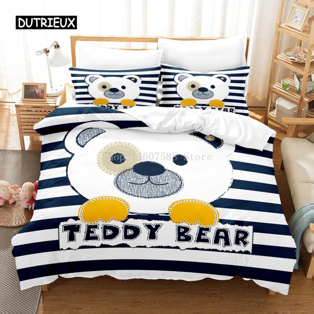 Duvet Cover 3D Printed Cute Teddy Bear Bedding Set and Pillowcase Cartoon Quilt Cover Home Teen Boy Girl Gift Bedroom Decor