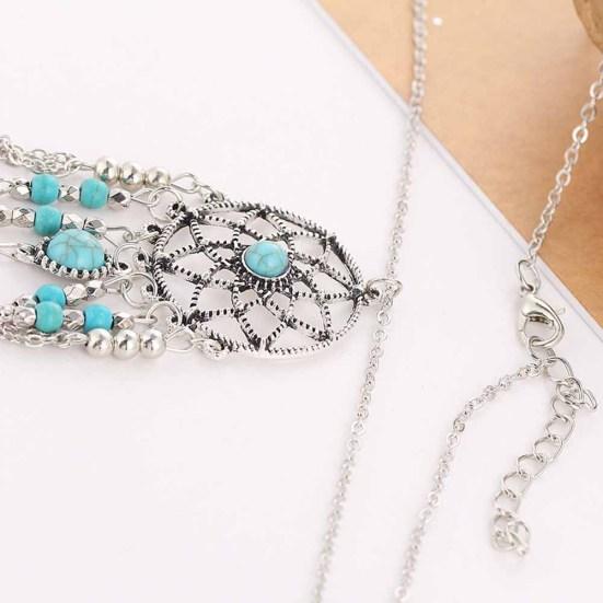 Boho Dreamcatcher Feather Turkis Tassel Chain Charm Halskjede kvinner smykker
