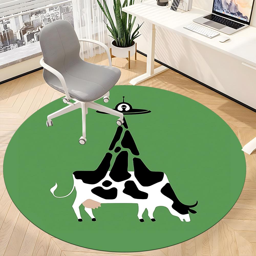 1 Stück Kuh UFO Büro Runder Teppich, Indoor-Matte Geeignet Für Büro, Unter Bürostühlen Schlafzimmer Wohnzimmer Heimdekoration, Zimmerdeko D060