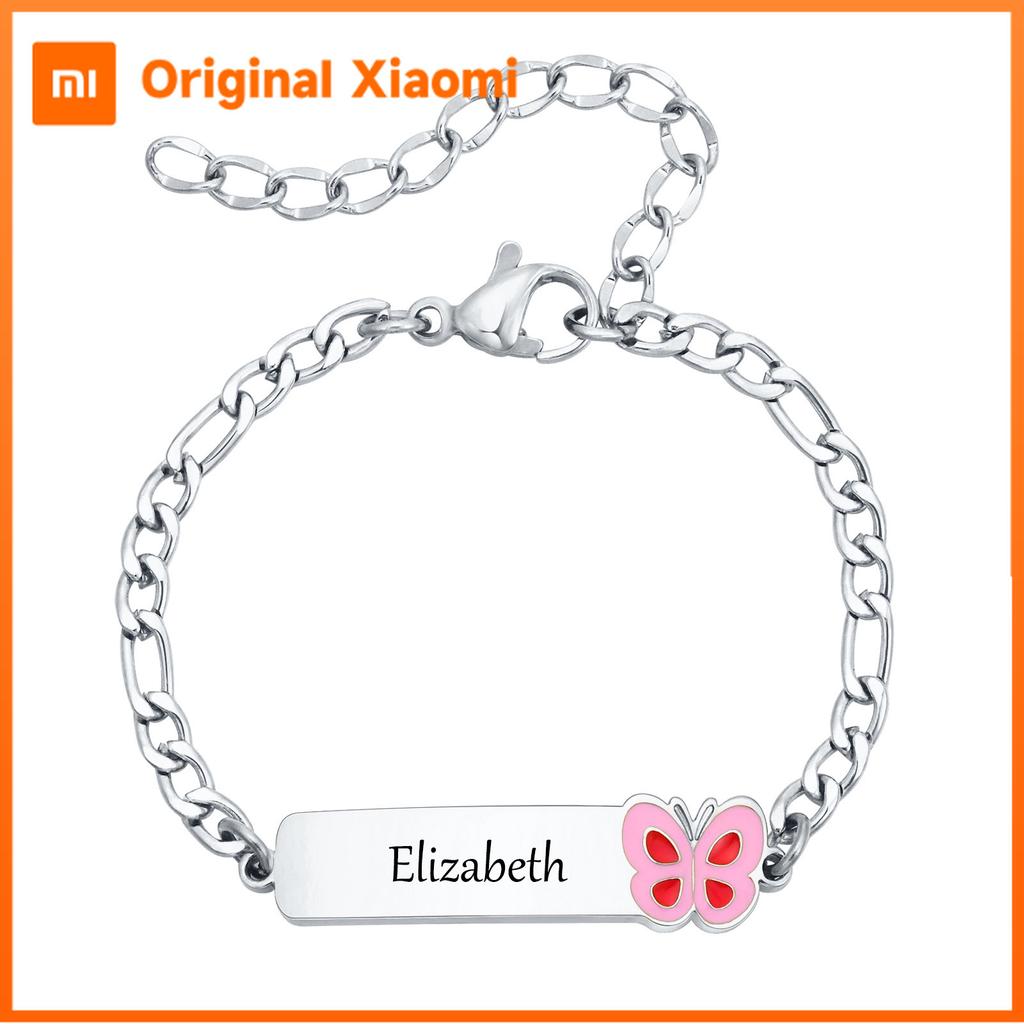 Xiaomi Vnox Personalized Baptism Gift to Girls Boys, Newborns Name Date Engraved Bracelets, Butterfly Car Charms Bracelet Gift