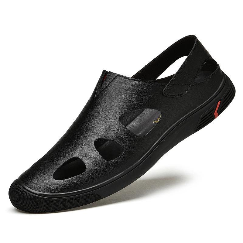 Summer Hollowed-out Breathable Sandals Men's Casual Loafers Over Feet Casual Beach Leather Shoes One Pedal Doudou Shoes Foreign Trade