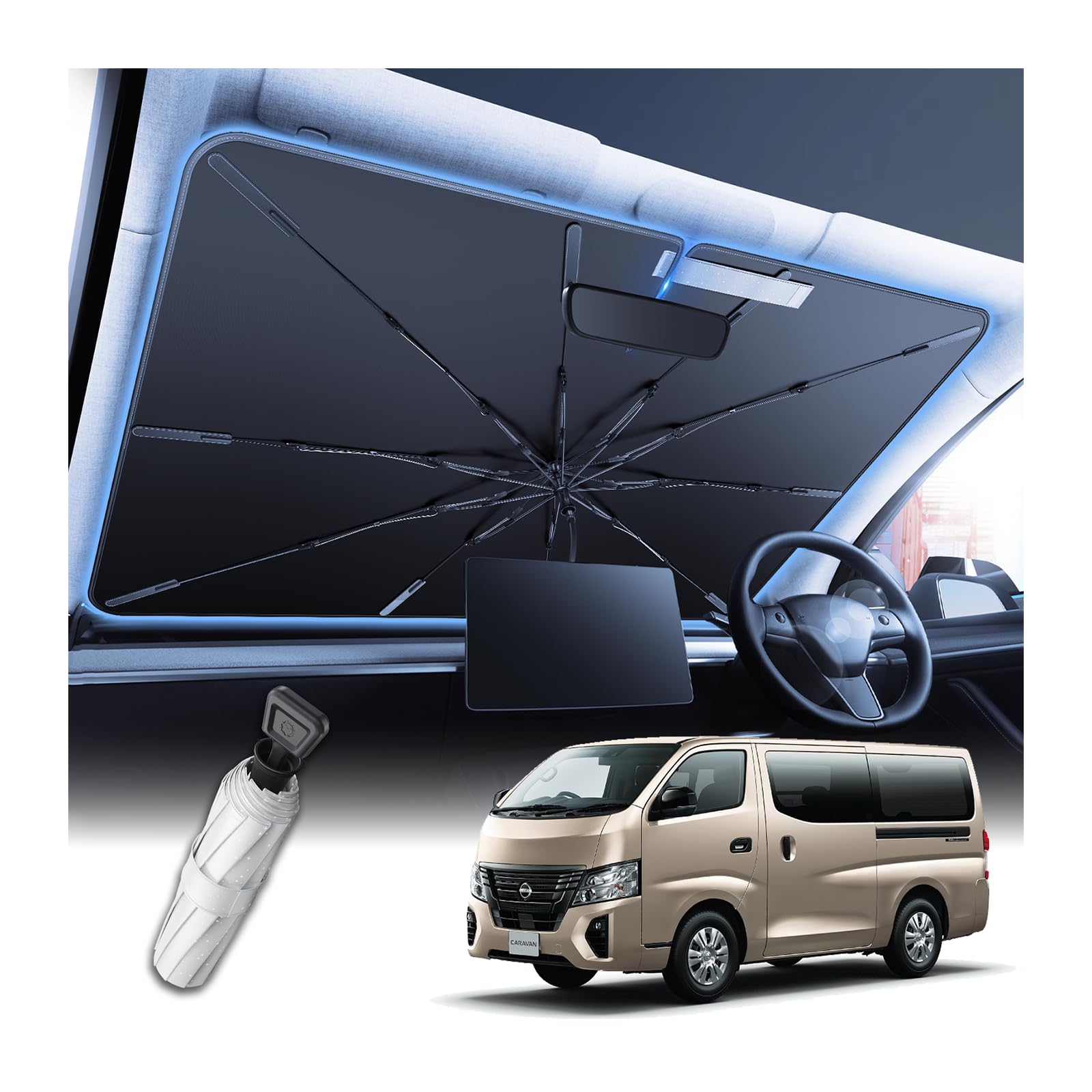 

2025 Усиленный солнцезащитный козырек на лобовое стекло для Nissan Caravan, 10 см, складной, легкий, вращающийся зонт, защита от УФ-лучей и тепла, защита от царапин салона автомобиля, сумка для хранения Nissan Caravan