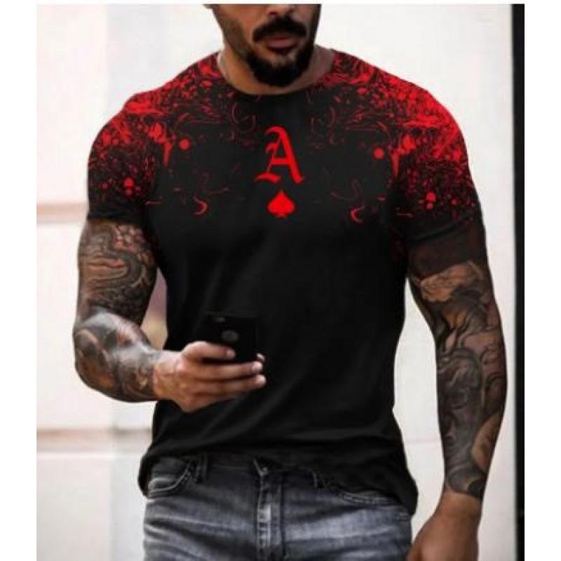 Men's Summer Youth Sports Slim Fit Digital Print Plus Size Short Shirt