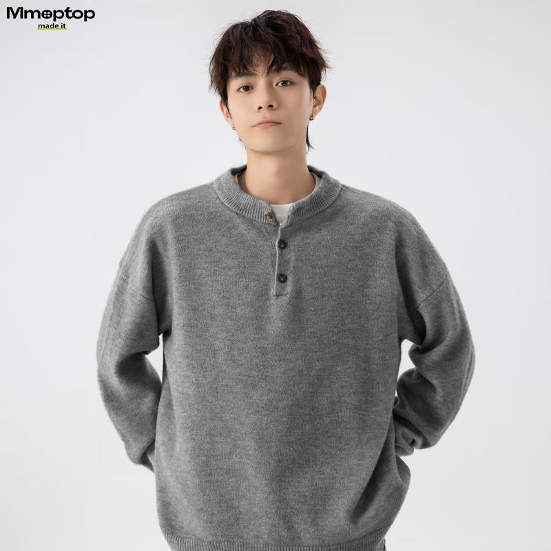 MMOPTOP Men's Retro Henley Neck Knit Sweater