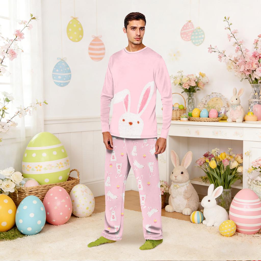 Easter-print Matching Family Loungewear Set With Long-sleeve Tops And Pants