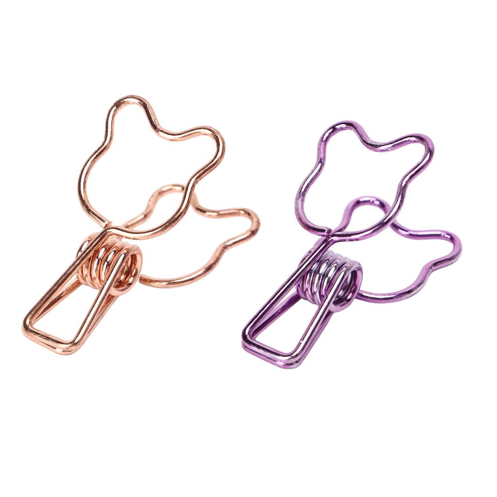 100Pcs Bear  Clamps Cute Shape Strong Clamping Sturdy Metal Hollow  Clips for Office Wor