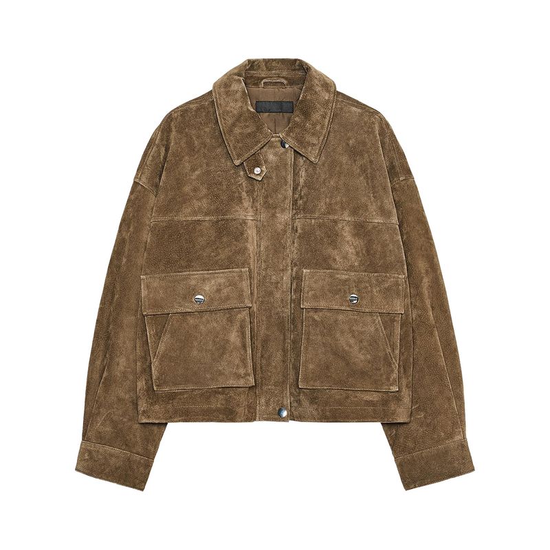 Zaprha 2025 Autumn New Versitile Fashion Leather Pilot Lapel Long Sleeve Jacket 8073253