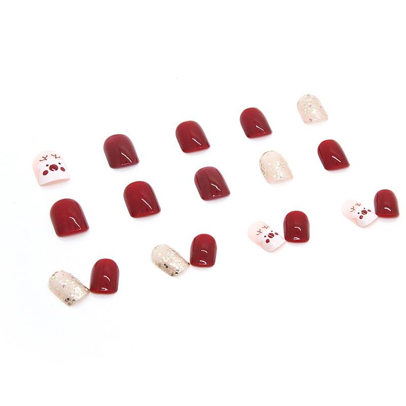 24 Pieces White Pomegranate Red Cute Elk Manicure Christmas Atmosphere Wear Nail Autumn, Winter and New Year Fake Nails