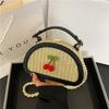 2025 Fashion Design Cherry Pattern Creative Straw Woven Patchwork Small Handbags Cute Crossbody Shoulder Bag Travel Beach Bag