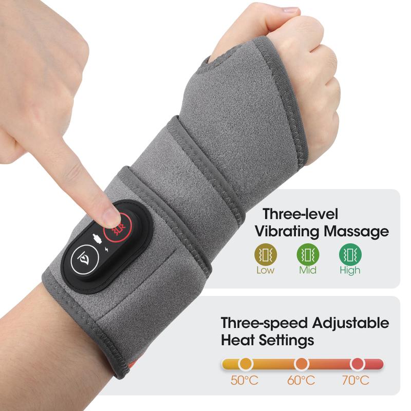 Cordless Heating Wrist Guard 660nm & 850nm Red Light Hot Compress Wristband 3 Levels Electric Vibration Massage Hand Wrist Brace