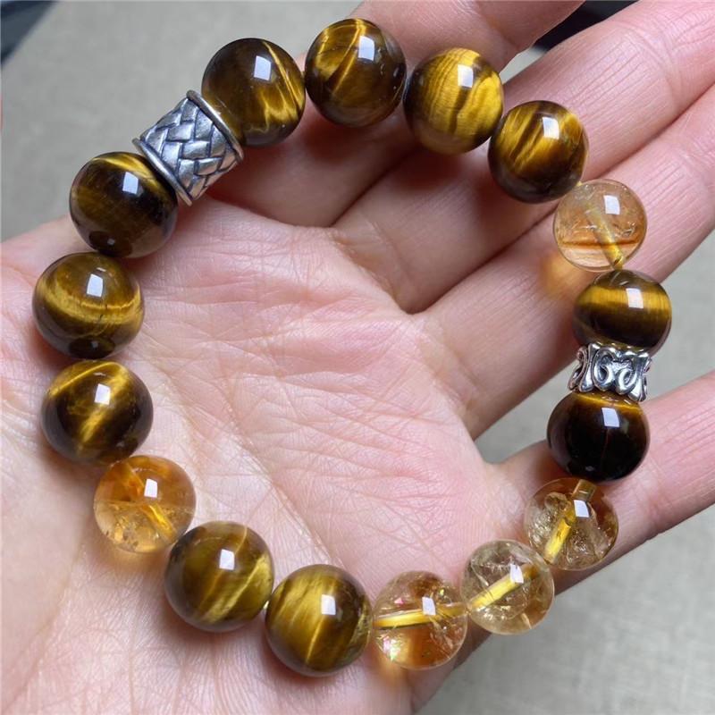 Natural Yellow Tiger Eye Yellow Tower Crystal Couple Bracelet, Fashion Gift Bracelet Old Silver Accessories Original Jewelry