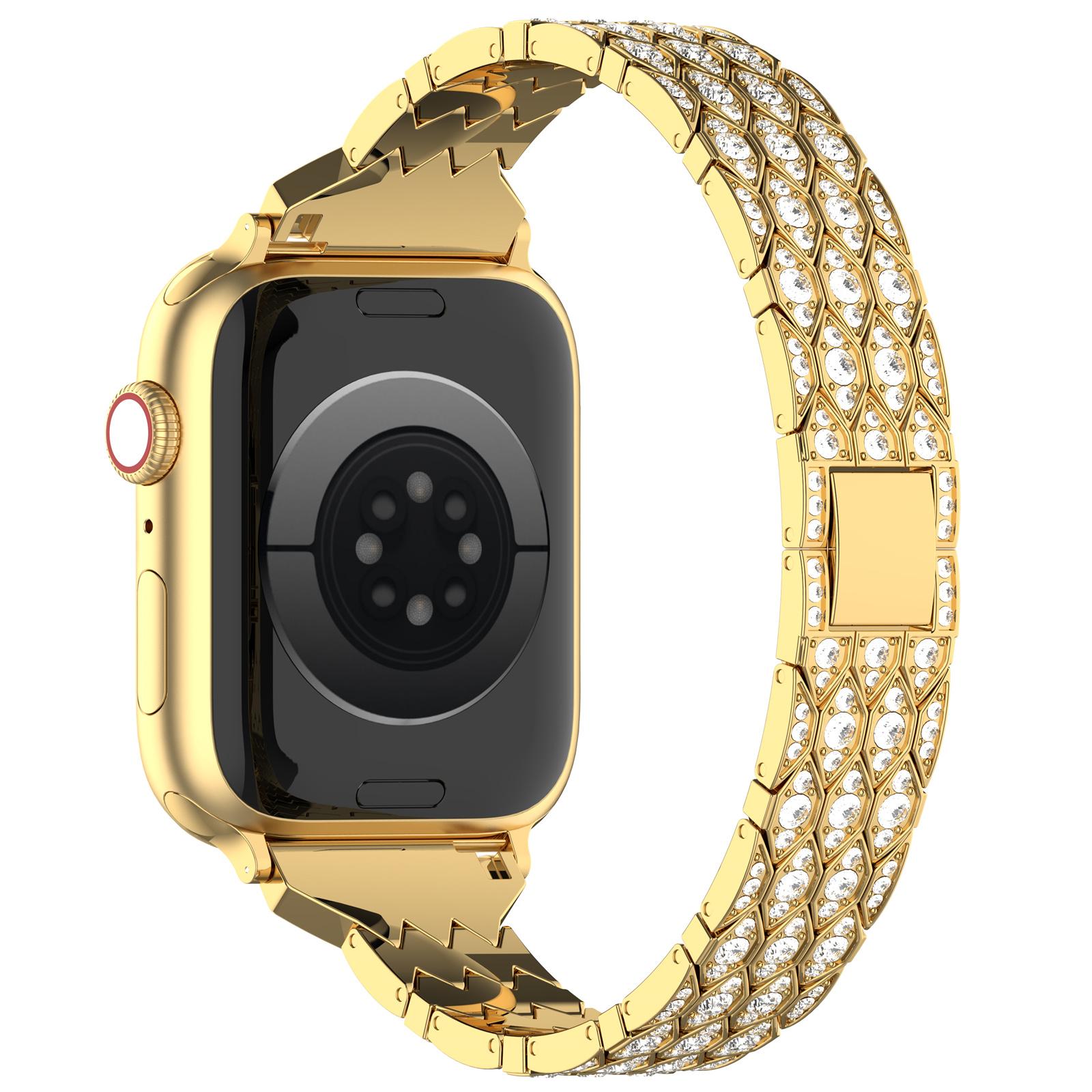 

For Apple Watch 10 46mm/Ultra 2/Ultra 49mm/9 8 7 45mm/SE (2023) SE (2022) SE 6 5 4 44mm/3 2 1 42mm Watch Band Rhinestone Strap Gold
