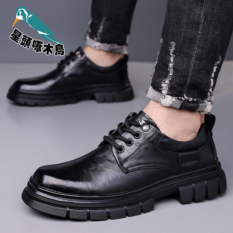 Autumn new hand-scratched men's shoes cowhide big head low-top Martin shoes platform business leather shoes