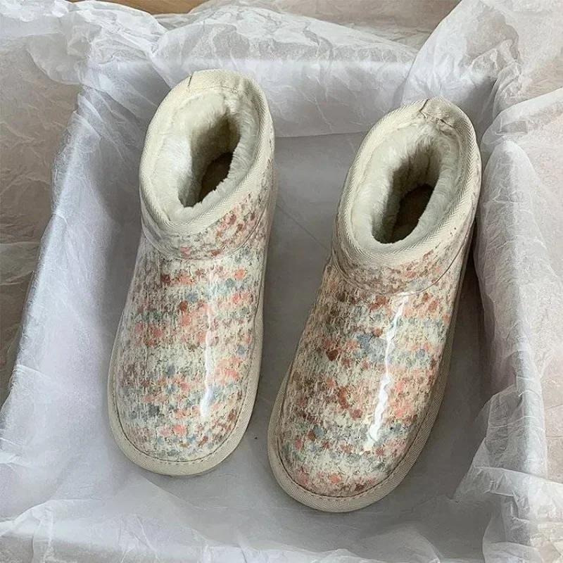 Fashion Elegant With Medium Heels Waterproof Shoes for Woman Plus Warm Women's Snow Boots Furry Spring 2024 Winter Footwear Sale On Slip