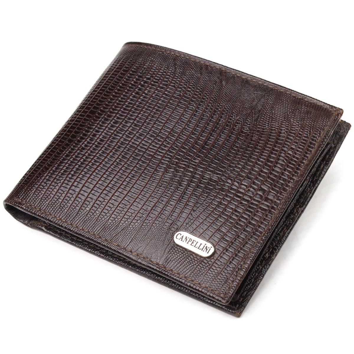 

Лакований чоловічий гаманець у два складення з натуральної фактурної шкіри CANPELLINI Purse 21585 Коричневий