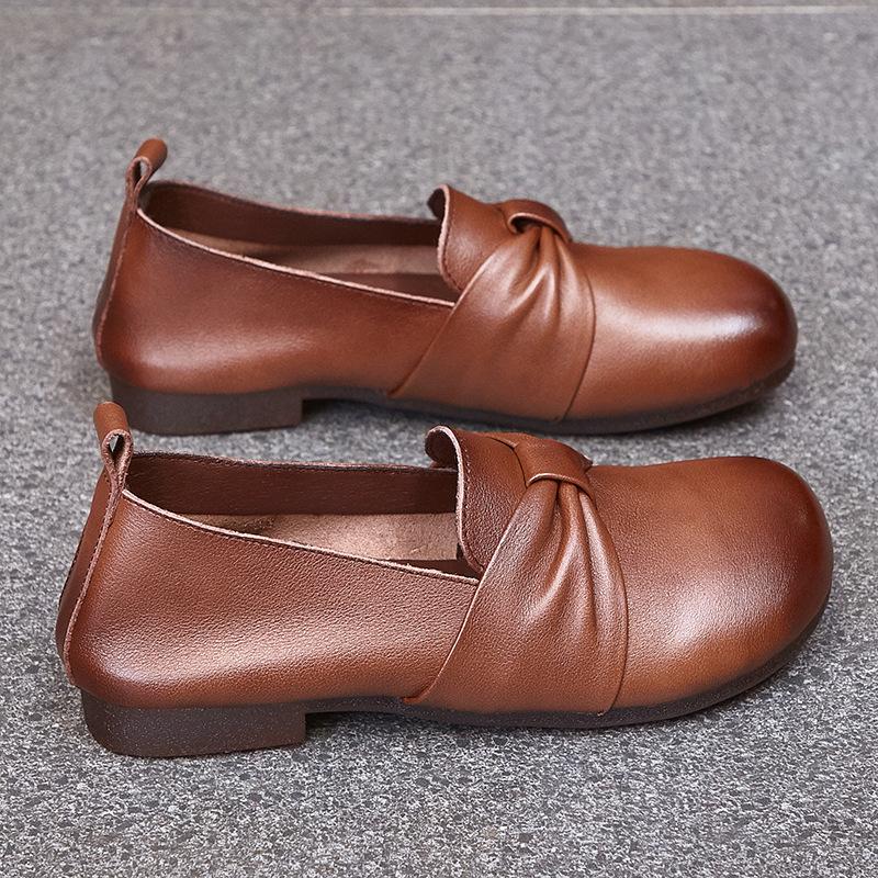 Women's Shoes New Autumn Soft-soled Small Leather Shoes Retro First-layer Cowhide Mother Shoes One-pedal Flat-soled Single Shoes Women