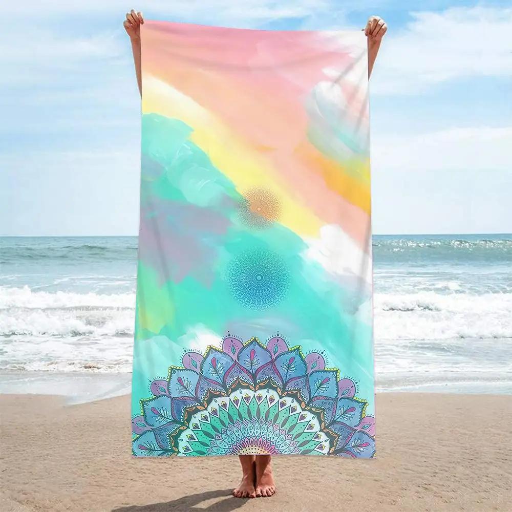 Asciugamano da Spiaggia Fiori Stile Ins, Stampa Digitale Sottile Asciugatura Rapida Anti-Sabbia Microfibra Leggero per Nuoto Yoga Viaggio Palestra Regalo
