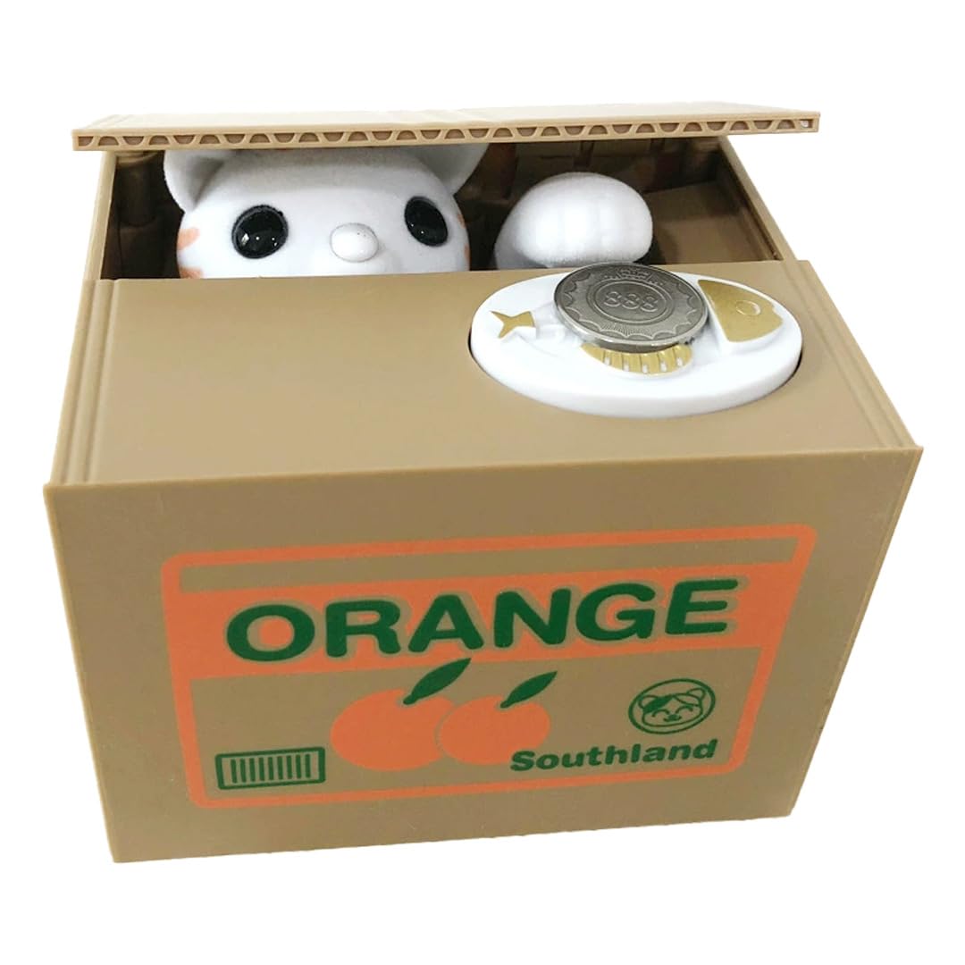 

TOMMYFIELD My Bank Piggy Bank Cat 500 Yen Coin Piggy Bank Cat Steals Money Unique Savings Coin (White Cat) [Used]