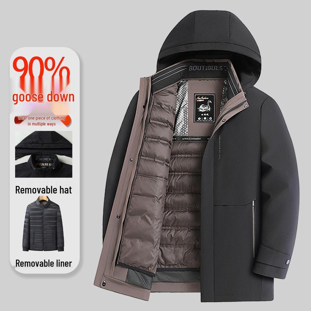 2025 Winter Men's High-End Thickened Goose Down Jacket with Detachable Liner.