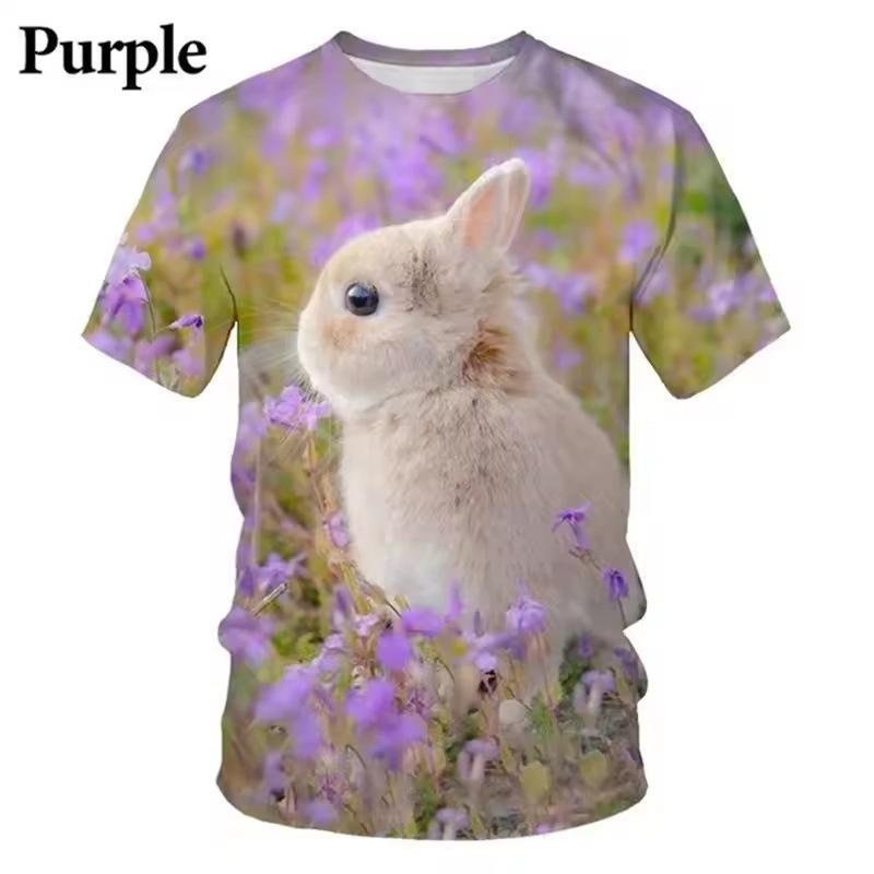 

Летний топ с круглым вырезом и 3D-принтом милого кролика, модная повседневная футболка унисекс с коротким рукавом для детей, девочек и мальчиков 110