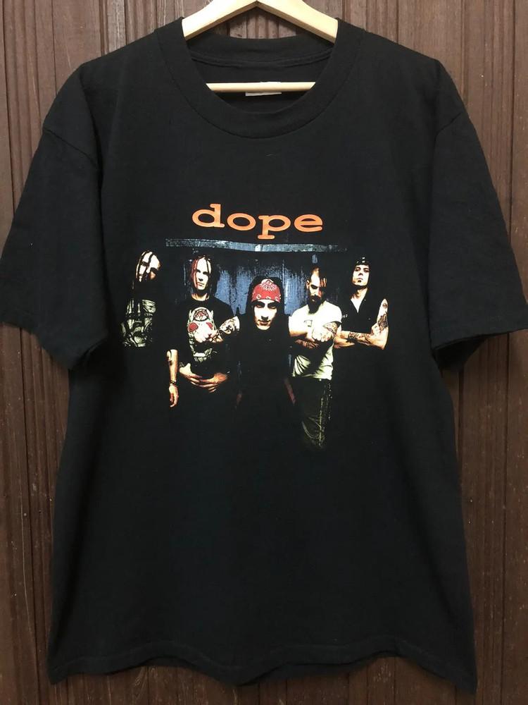 Винтаж Члены группы Dope Тур Хлопок Черная Футболка Все Размеры UR349 Унисекс Футболка S