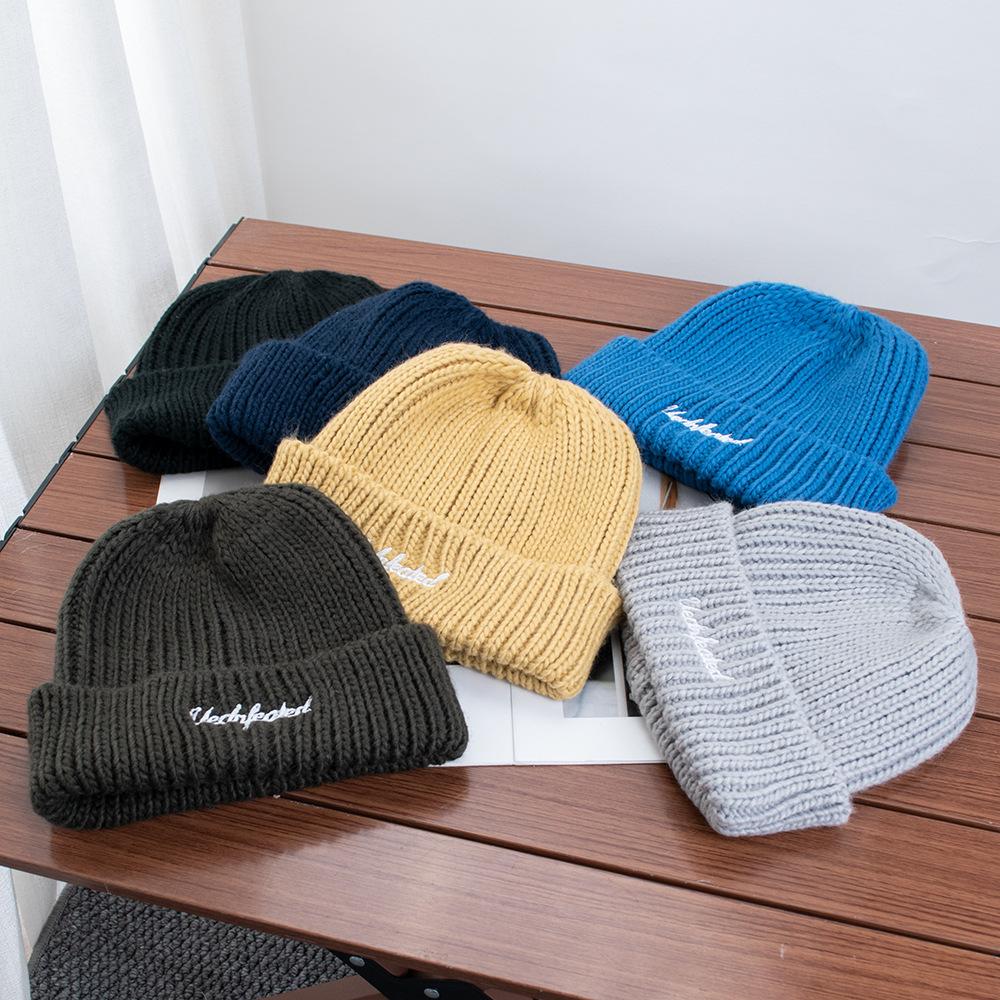 Knitted hat women's autumn and winter big head circumference embroidered wool hat versatile bag head to keep warm and show a small cold hat