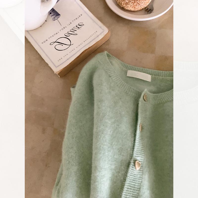 Gentle Love Heart Buckle Pink Knit Cardigan - Japanese Style Women's Autumn Outerwear 2025.