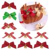 10pcs/lot Christmas Bow Exquisite Polyester Printed Bowknot With Bell For DIY Crafts Garment Ornament Christmas Tree Decoration