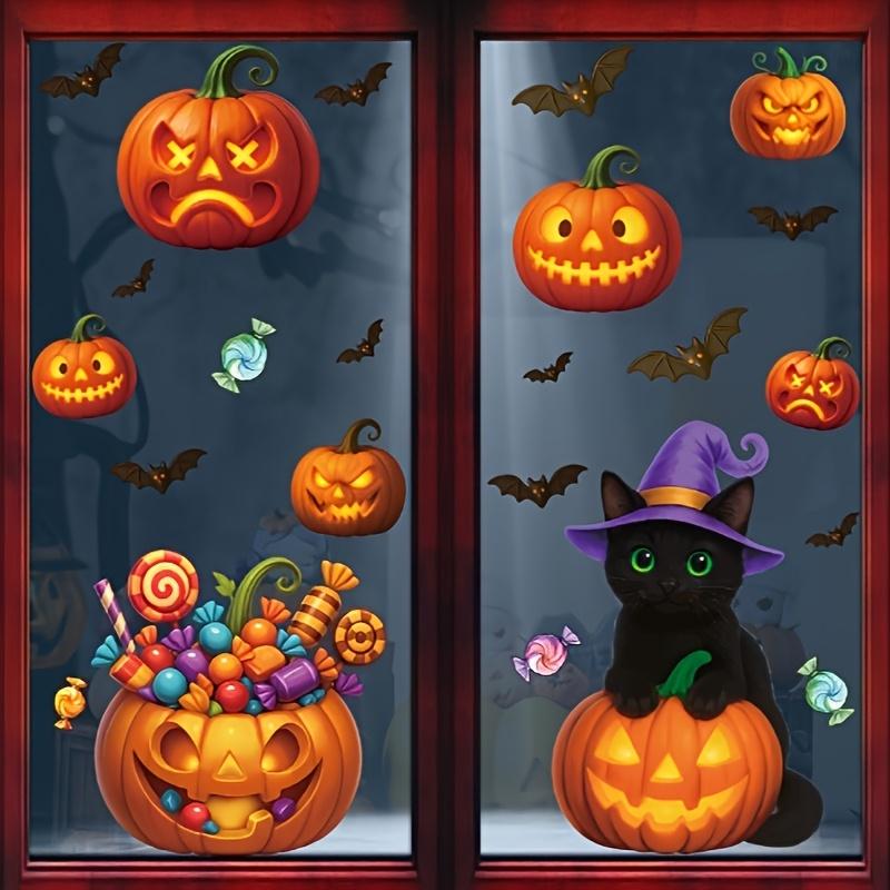 1PACK Halloween pumpkin glass sticker, exquisite holiday party decoration arrangement candy pumpkin lamp black cat window sticker