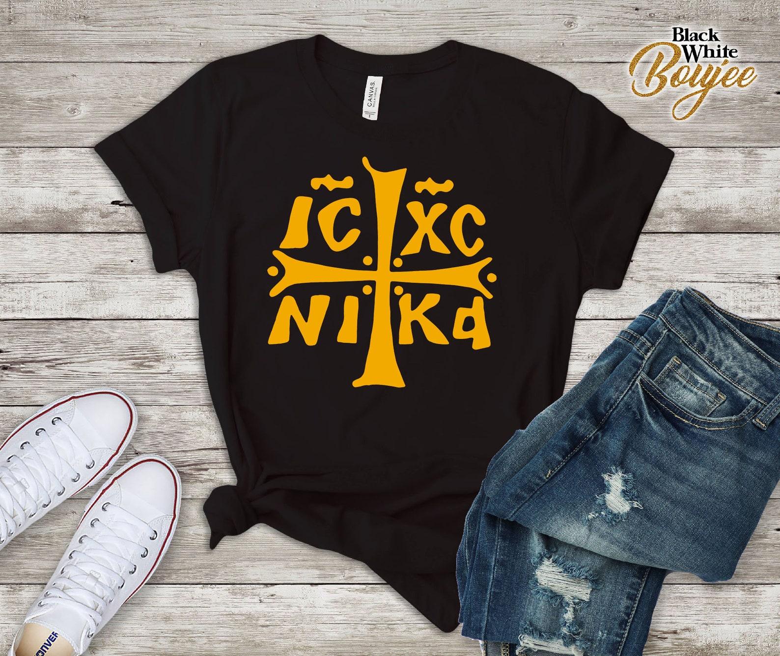 Cross Tshirt, Orthodox Christian Tshirt, Christmas Gift, IC XC NIKA Cross, Christogram Orthodox, Eastern Christian 3XL