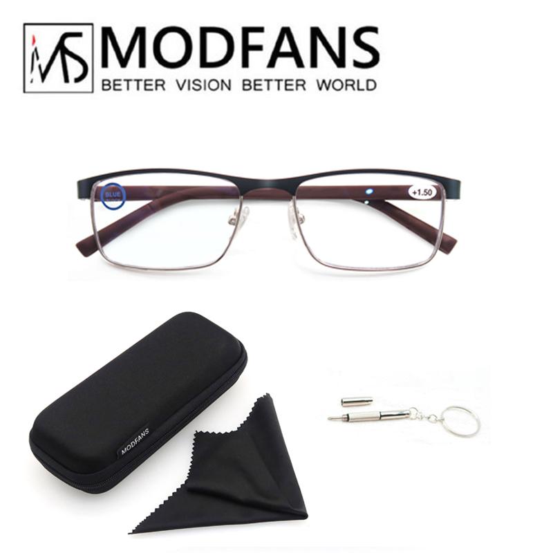 MODFANS Stainless Steel Full-frame Reading Glasses Metal Square Anti-blue Reading Glasses For Men And Women With Diopter.