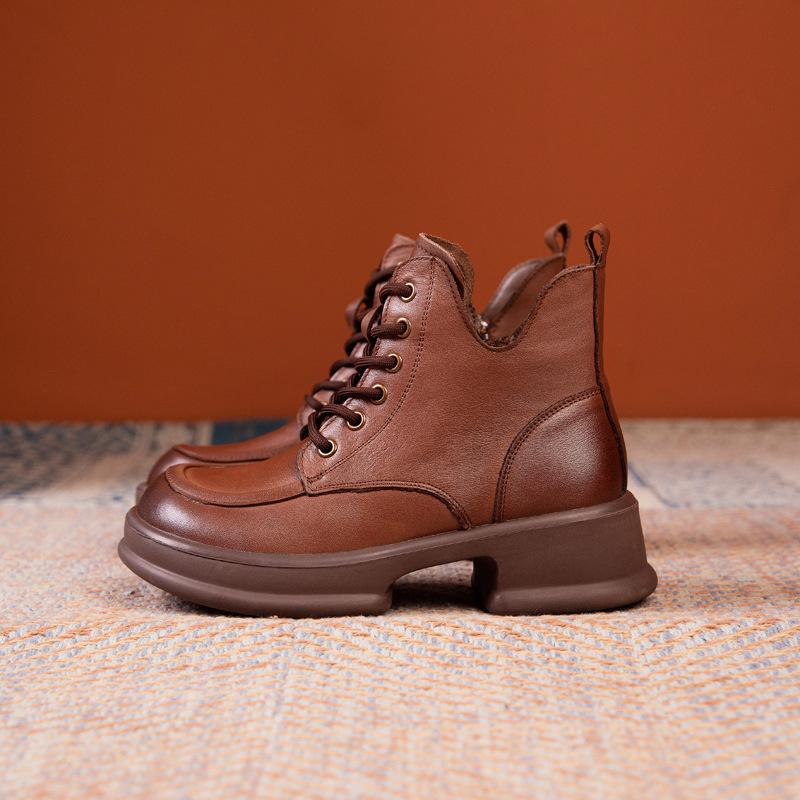 

Ботинки Мартин из коровьей кожи первого слоя женские 2025 осень и зима новые повседневные на платформе с коротким голенищем на шнуровке кожаные короткие ботинки женские ботинки 40