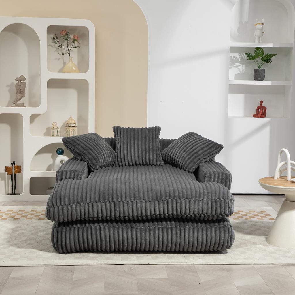 Modern Corduroy Sleeper Sofa Cloud Couch with 3 Soft Cushions, Comfortable Single-Seat Floor Sofa for Living Room Apartment Office (Dark Grey)