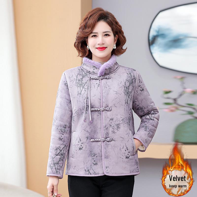 

Mom s Stylish Thickened Winter Cotton Jacket for Middle-Aged & Elderly - Warm with Fleece XL (90-105 lbs) фіолетовий