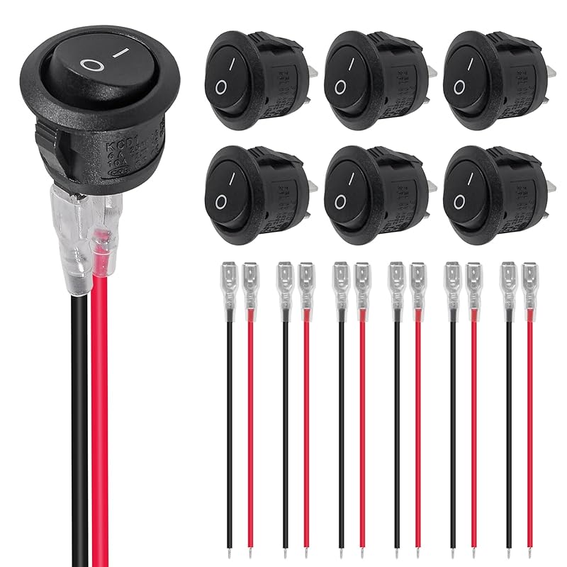 6PCS 12 Volt DC Mini Circle Toggle Switch ON Off Round Rocker Switches SPST 20mm Mini for Car Automotive RV 2 Pin Switch 120V Wired KCD1
