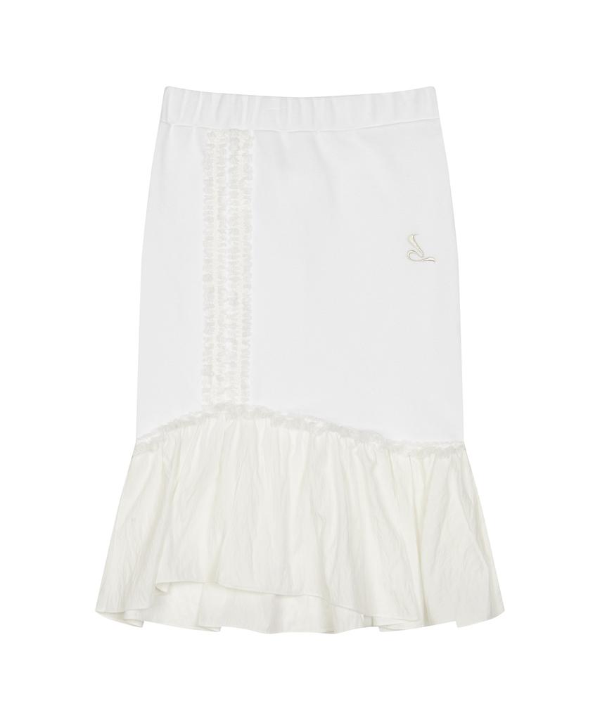 Love Is True Curved L Lace Midi Skirt(White)