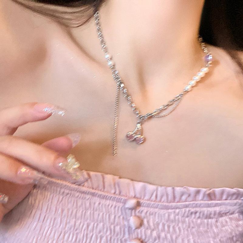 Original Pearl Metal Splicing Necklace Female Ins Sweet Cool Style Spice Girl Light Luxury Niche Design Collarbone Chain