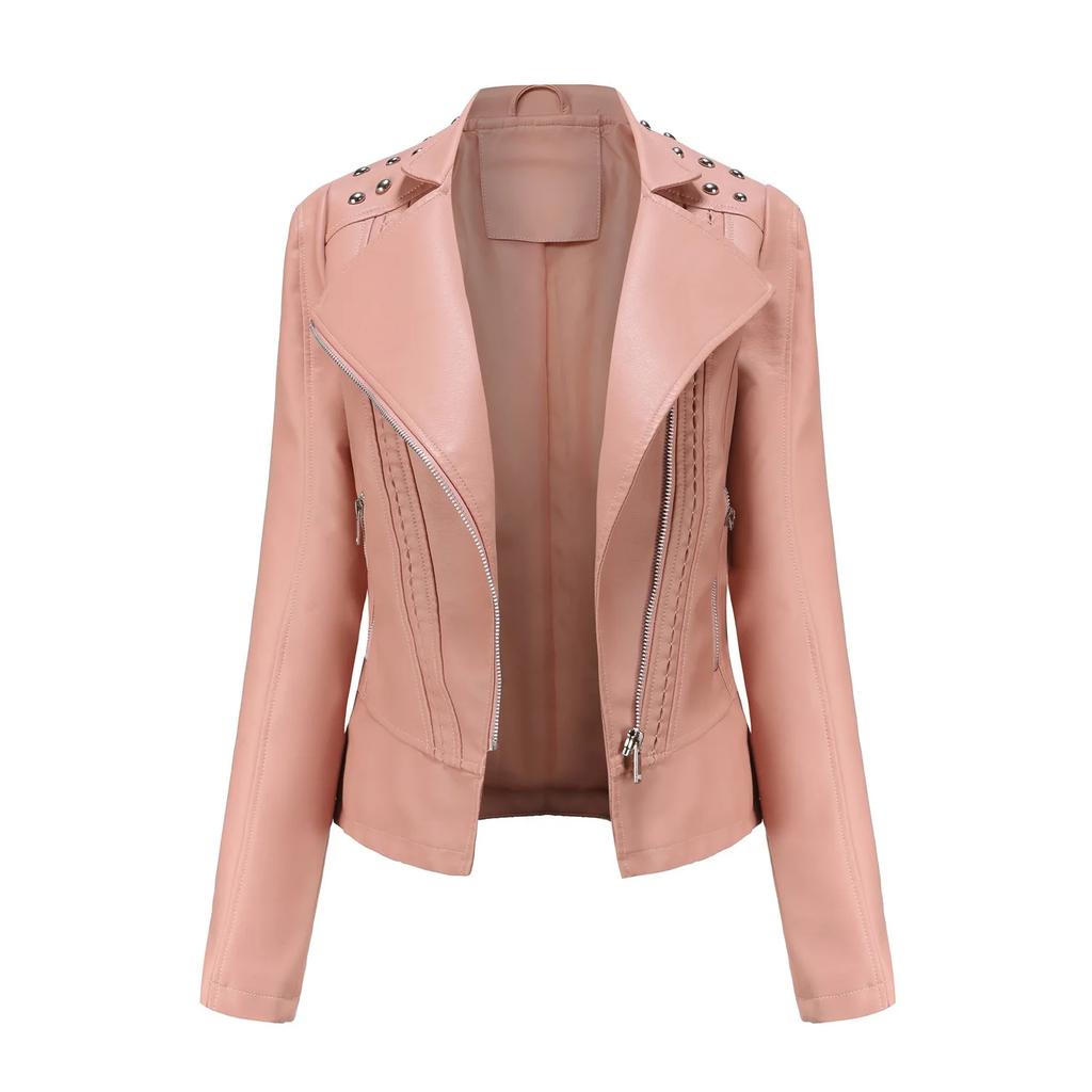 Women Faux Leather Coat Thin Pu Coats Turn Down Collar Full Sleeve Sexy Jackets Zipper Casual Splice Short Jacket Slim Fit