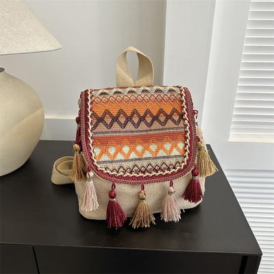 Ethnic Large Capacity Tassel Women's Backpack, Versatile Casual Bag