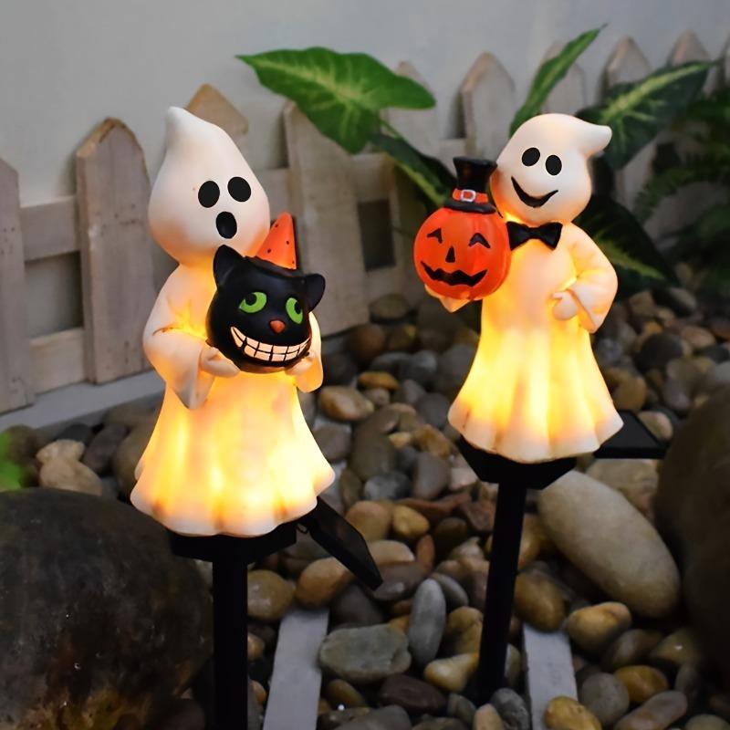 1-5PCS Solar Outdoor Yard Halloween Pumpkin Light Resin Craft Garden Ghost Festival Atmosphere Decoration Yard Stake Insert