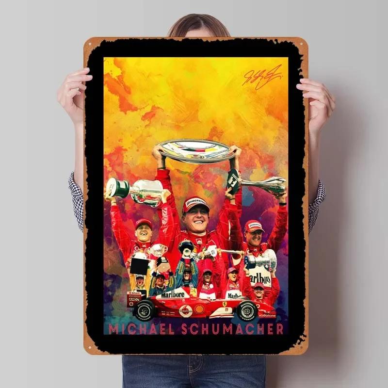 Michael Schumacher Metalowy Znak Plakaty Wyścigowe Dekoracja Dekoracja Ścienna Dekoracja Pokoju Dziennego Mężczyzna Vintage Elementy Dekoracyjne do Domu Mural Artystyczny