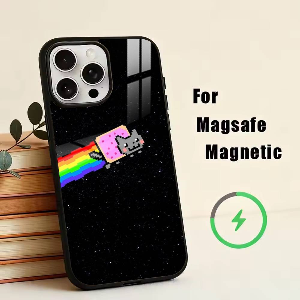 Cute N- Nyan C- Cat   Phone Case For iPhone17,16,15,14,13,12,11 Plus,Pro Magnetic with Magsafe Wireless Charging