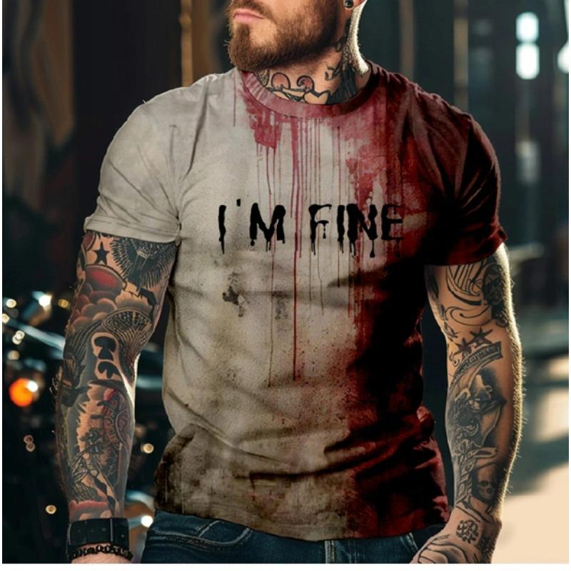 Horror T-Shirt For Men 3D Blood Print Men T-shirt Summer Short Sleeved Tee Male Pullover Tops Casual Spoof Clothing